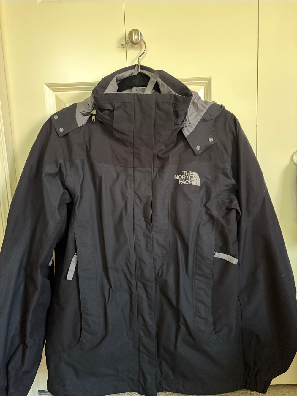 The North Face Black Hooded Waterproof Shell with Gray Accents